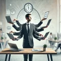 Empleado multitarea. Fuente: Imagen generada con Dall-E