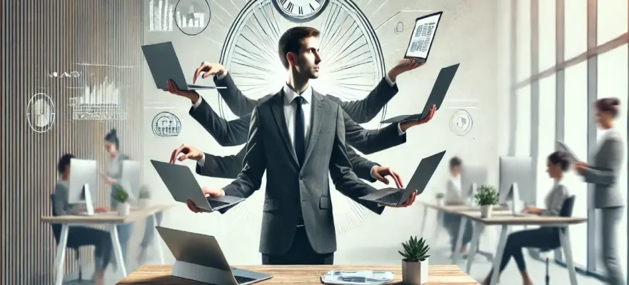 Empleado multitarea. Fuente: Imagen generada con Dall-E