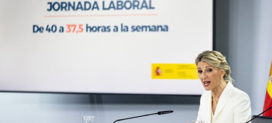 La Vicepresidenta Yolanda Diaz anunciando la reducción de la jornada laboral. Fuente: Ministerio de Trabajo y Economía Social